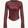 Solid Faux Leather Zipper Detail Long-Sleeve Shirt>MICAS Online
