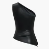 Solid Faux Leather Zipper Asymmetrical Tank Top>MICAS Online