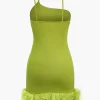 Solid Feather Detail Backless Mini Dress>MICAS Clearance