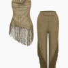 Solid Fringe Backless Asymmetrical Trouser Set>MICAS Clearance