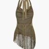 Solid Fringe Backless Asymmetrical Trouser Set>MICAS Clearance