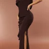 Solid Fringe Backless Slip Slit Maxi Dress>MICAS Online