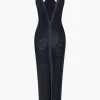 Solid Fringe Cut Out Slit Midi Dress>MICAS Outlet