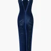 Solid Fringe Cut Out Slit Midi Dress>MICAS Outlet