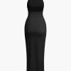 Solid Halter Backless Slit Sleeveless Maxi Dress>MICAS Online