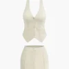 Solid Halter Backless Vest And Mini Skirt Set>MICAS Best