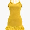 Solid Hand-Woven Fringe Mini Dress>MICAS Hot