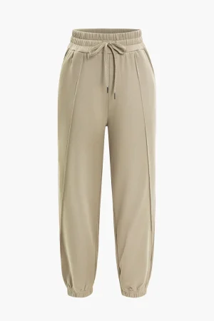 Solid High-Waist Drawstring Pants>MICAS Clearance