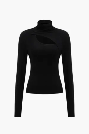 Solid Hollow Out Long-Sleeve Top>MICAS Online