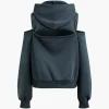 Solid Hooded Cut Out Sweatshirt And Elastic Pants Set>MICAS Online