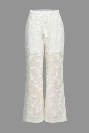 Solid Jacquard Wide Leg Trousers>MICAS Online