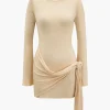 Solid Knit Asymmetrical Appliques Dress>MICAS Sale