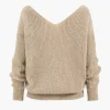 Solid Knit Backless V-Neck Twist Knot Long-Sleeve Top>MICAS New
