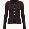 Solid Knit Button Long-Sleeve Top>MICAS Clearance