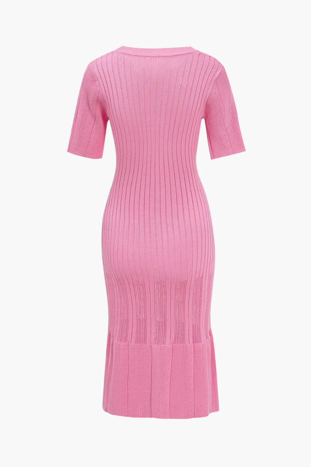 Solid Knit Button Round Neck Short Sleeve Dress>MICAS Clearance