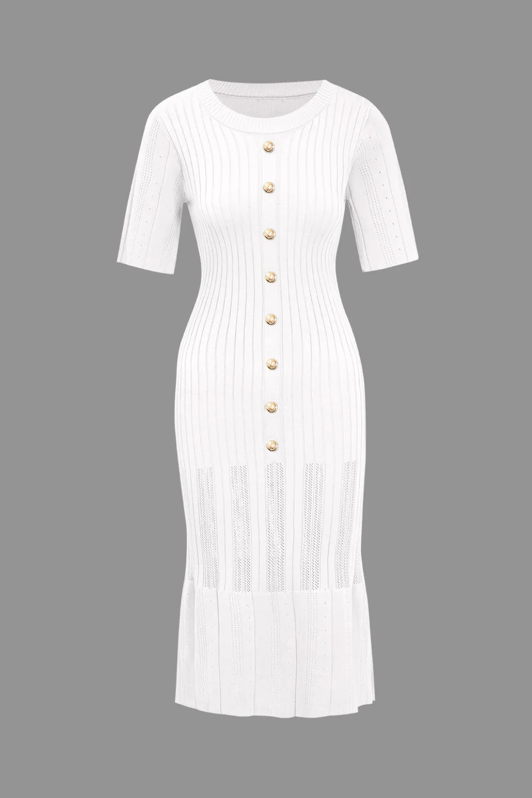 Solid Knit Button Round Neck Short Sleeve Dress>MICAS Clearance