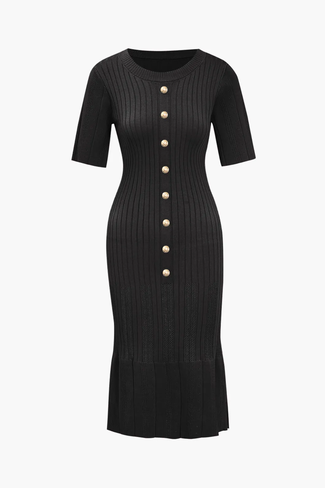 Solid Knit Button Round Neck Short Sleeve Dress>MICAS Clearance