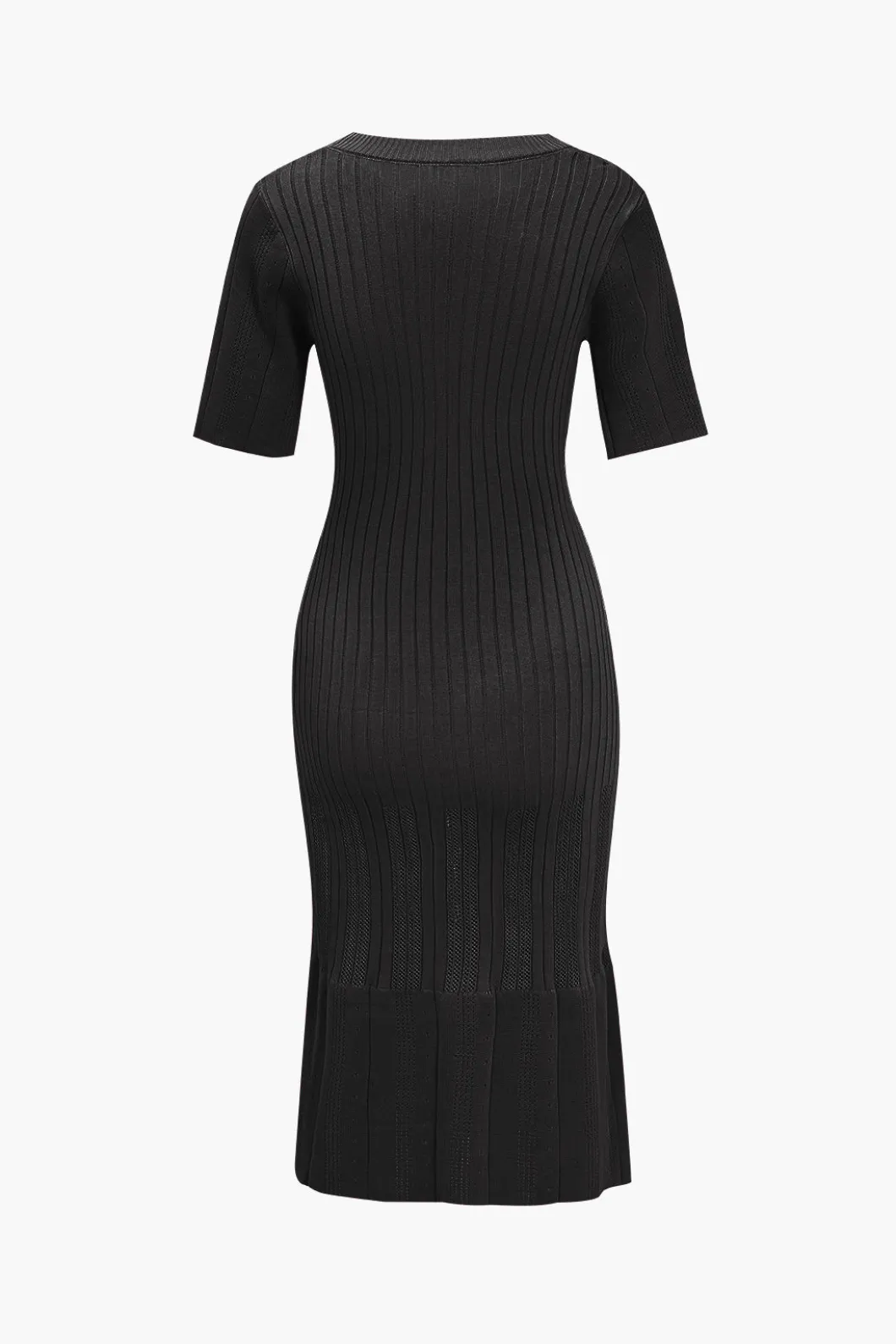 Solid Knit Button Round Neck Short Sleeve Dress>MICAS Clearance