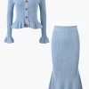 Solid Knit Button Top And Ruffle Mermaid Skirt Set>MICAS Discount