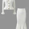 Solid Knit Button Top And Ruffle Mermaid Skirt Set>MICAS Discount