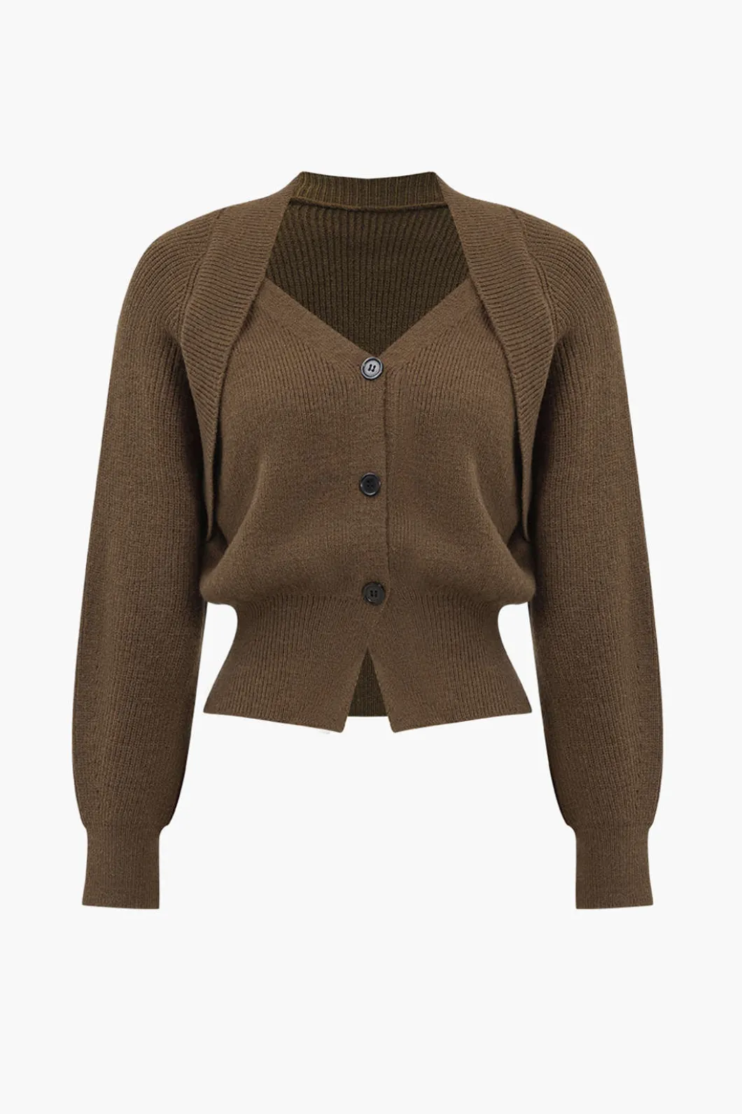 Solid Knit Button V-neck Long Sleeve Cardigan>MICAS Discount