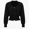 Solid Knit Button V-neck Long Sleeve Cardigan>MICAS Discount