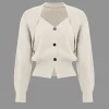 Solid Knit Button V-neck Long Sleeve Cardigan>MICAS Discount