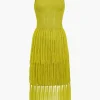 Solid Knit Fringe Cut Out Midi Dress>MICAS Best