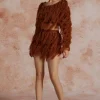 Solid Knit Fringe Long-Sleeve Top And Skirt Set>MICAS Clearance