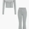 Solid Knit Hooded Top And Asymmetrical Pants Set>MICAS Sale