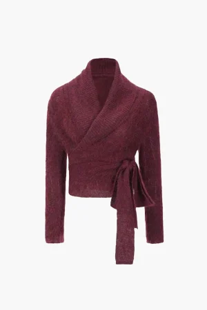 Solid Knit Knot V-neck Asymmetrical Cardigan>MICAS Outlet