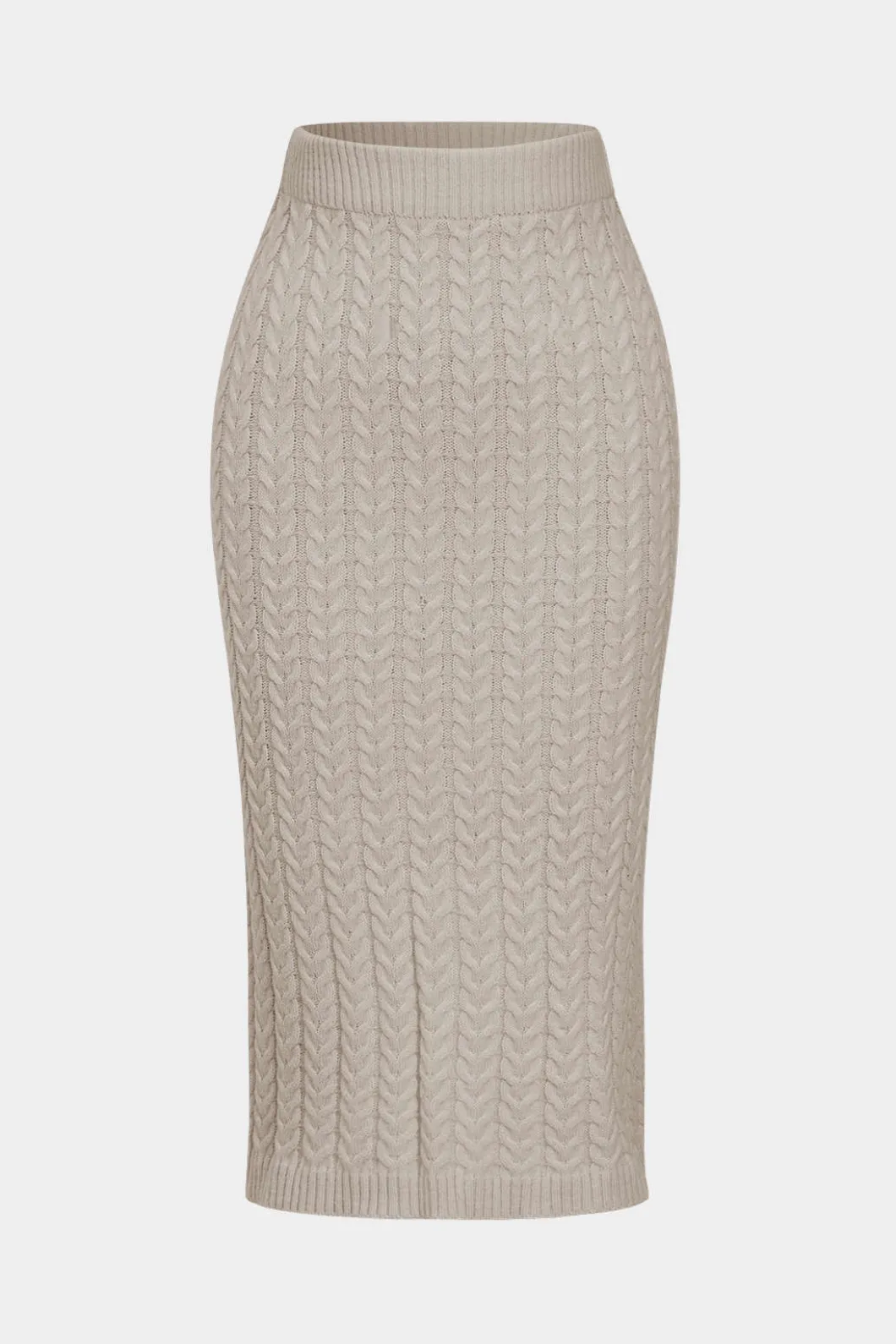 Solid Knit Long Sleeve Top And Slit Skirt Set>MICAS Online