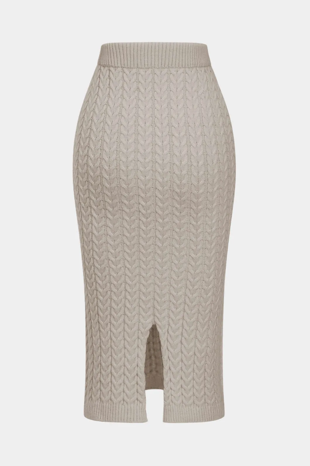 Solid Knit Long Sleeve Top And Slit Skirt Set>MICAS Online