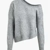 Solid Knit Off Shoulder Sweater Long-Sleeve Top>MICAS Discount