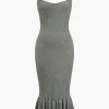 Solid Knit Ruffle Slip Dress>MICAS Online