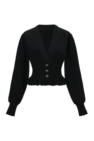 Solid Knit V-Neck Long-Sleeve Top>MICAS Clearance