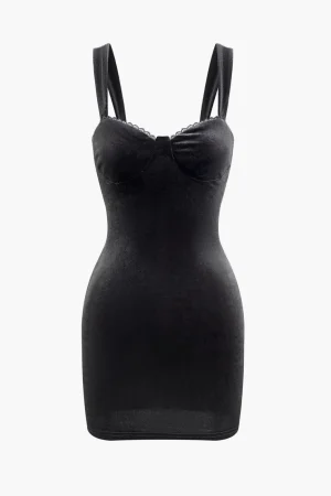 Solid Lace Velvet Backless Mini Dress>MICAS Outlet