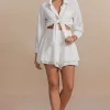 Solid Long-Sleeve Shirt And Ruffle Short Set>MICAS Fashion