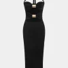 Solid Metallic Cut Out Halter Tie Back Maxi Dress>MICAS Discount