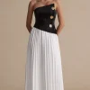 Solid Patchwork Pleated Asymmetrical Maxi Dress>MICAS New