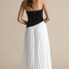 Solid Patchwork Pleated Asymmetrical Maxi Dress>MICAS New