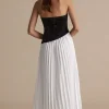 Solid Patchwork Pleated Asymmetrical Maxi Dress>MICAS New