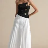 Solid Patchwork Pleated Asymmetrical Maxi Dress>MICAS New