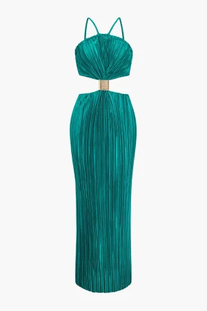 Solid Pleated Slit Maxi Dress>MICAS Discount