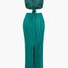 Solid Pleated Slit Maxi Dress>MICAS Discount
