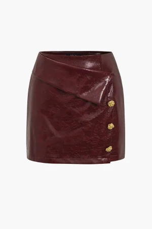 Solid Pu Button Asymmetrical Skirt>MICAS Sale