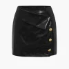 Solid Pu Button Asymmetrical Skirt>MICAS Sale