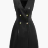 Solid PU Leather Button Mini Dress>MICAS New
