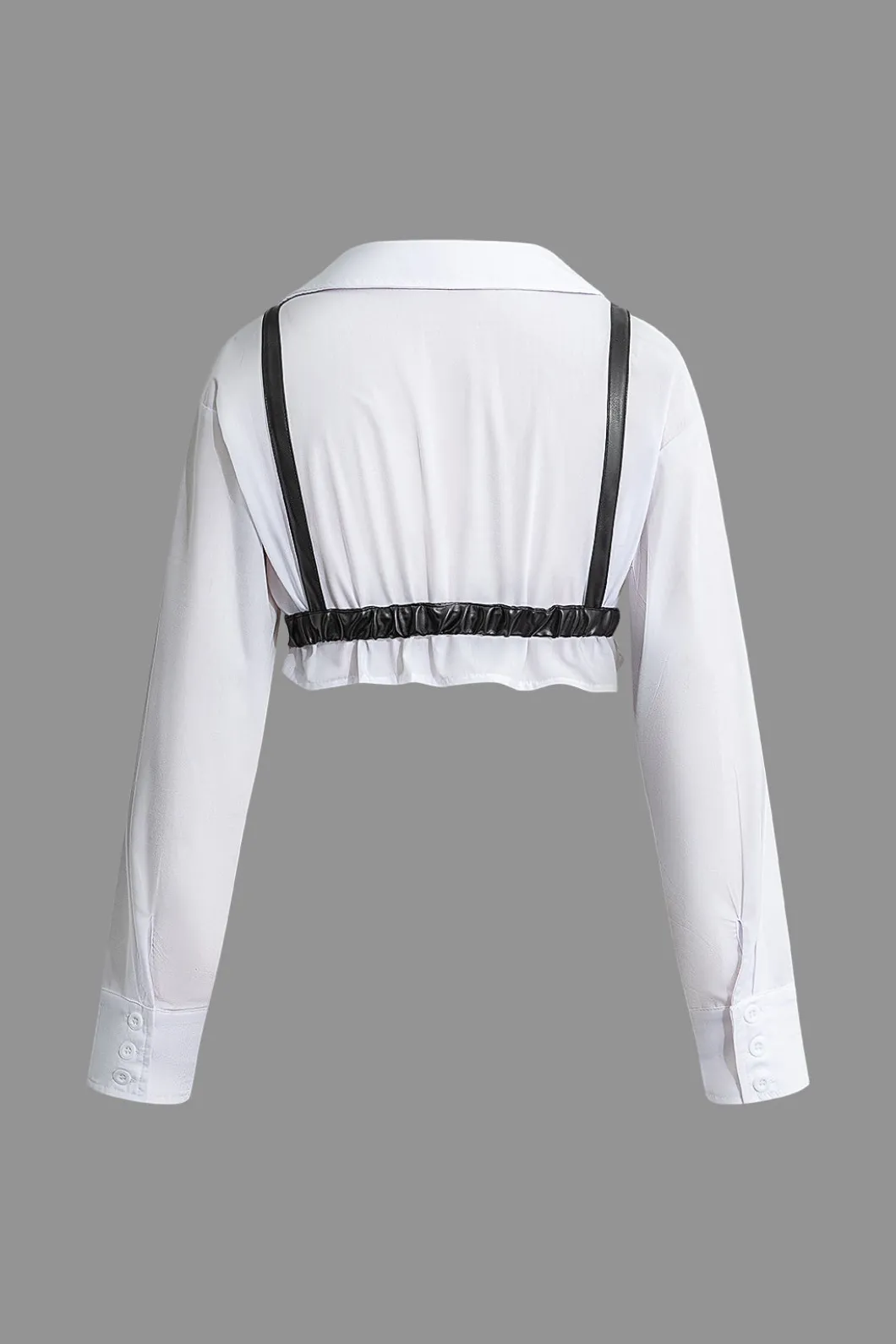 Solid Pu Patchwork Color Block Long-Sleeve Shirt>MICAS Discount