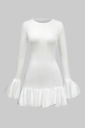 Solid Puff Bell Sleeve Mini Dress>MICAS Hot